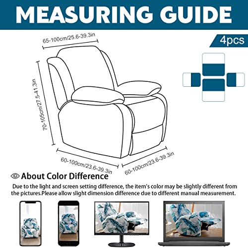 Ghopy 4pcs Recliner Sofa Slipcover with Pocket Stretch Sofa Cover Elastic Sofa Protector Printed Reclining Lounge Chair Covers for Single Seat Couch(leaves) - Image 3