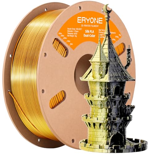 Image of ERYONE Silk Dual Color PLA Filament 3D Printer 1.75mm + /- 0.03mm, Bicolor Filament Two Tone PLA 1KG(2.2lbs) Cardboard Spool, Black Gold