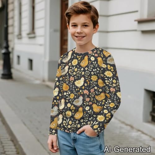 Image of Renewold Boys Girls Tees Kids T-Shirt Long Sleeve Crewneck T Shirts Casual Athletic Tops Clothing for Home School Travel