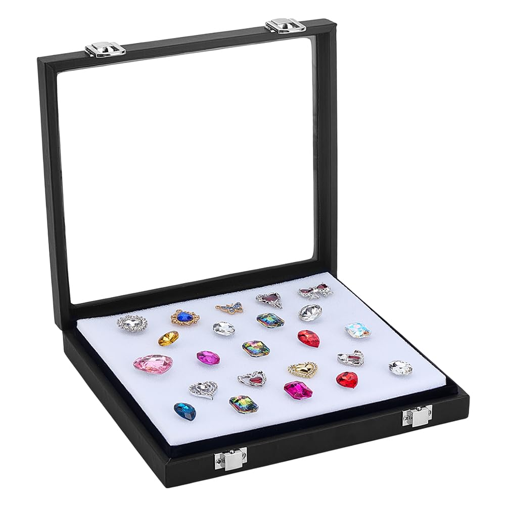 Vitrine à bijoux en cuir avec couvercle en verre élégant PH PandaHall