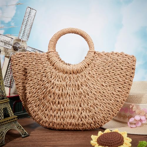 Image of GORGECFAFT Handwoven Round Rattan Bag Large Straw Bag for Women Handmade Wicker Woven Purse Straw Boho Bags