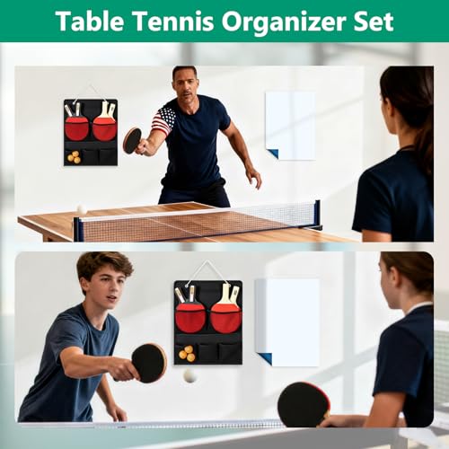 Arrowbash Table Tennis Paddle Holder with Scoreboard Hanging Wall Mount Table Tennis Ball Basket Game Room Organizer with 2 Pcs Pen Eraser Storage Rack Hold for Game Room Home - Thumbnail 5