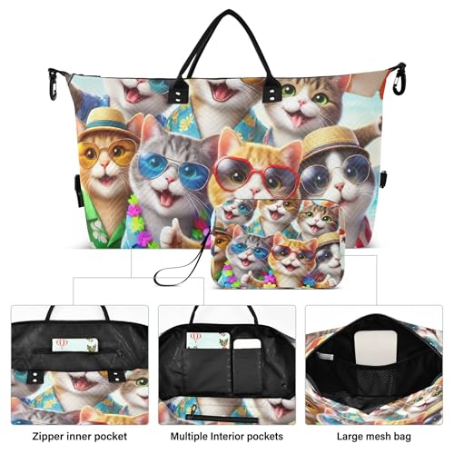 Funny Animals Cute Cats Duffle Bags Travel Toiletry Bags Set of 2, Cute Print Luggage Bag Weekend Bag Duffel2