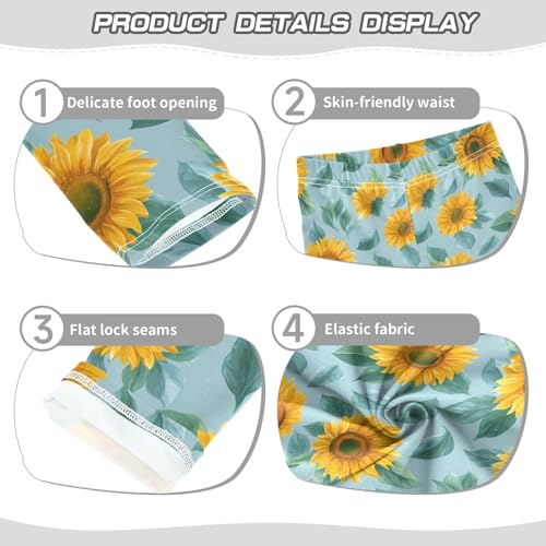 Girls' Athletic Leggings Ankle Length Yoga Dance Pants Kids Teen 4T Sunflower Leaves Blue3