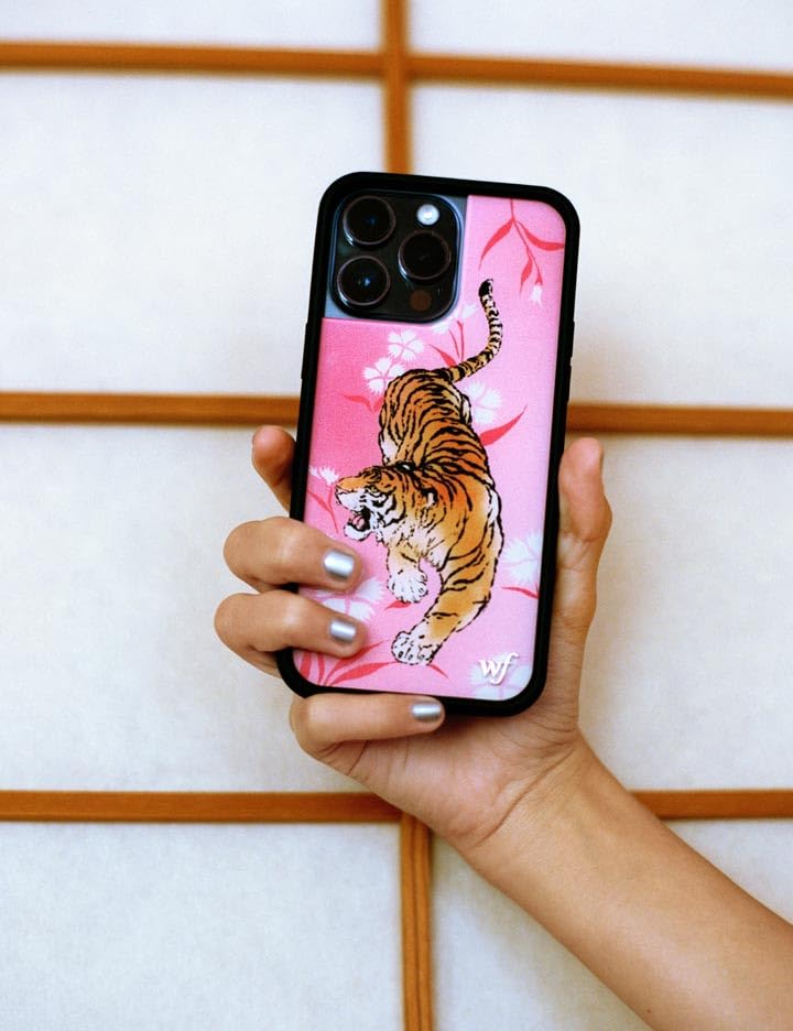 Image of Wildflower Cases - Compatible with iPhone 16 | Protective Black Bumper, 6.5ft Drop Test Certified, Women Owned Small Business | Pink Orange Cat Dainty Aesthetic Trendy | Tiger Blossom