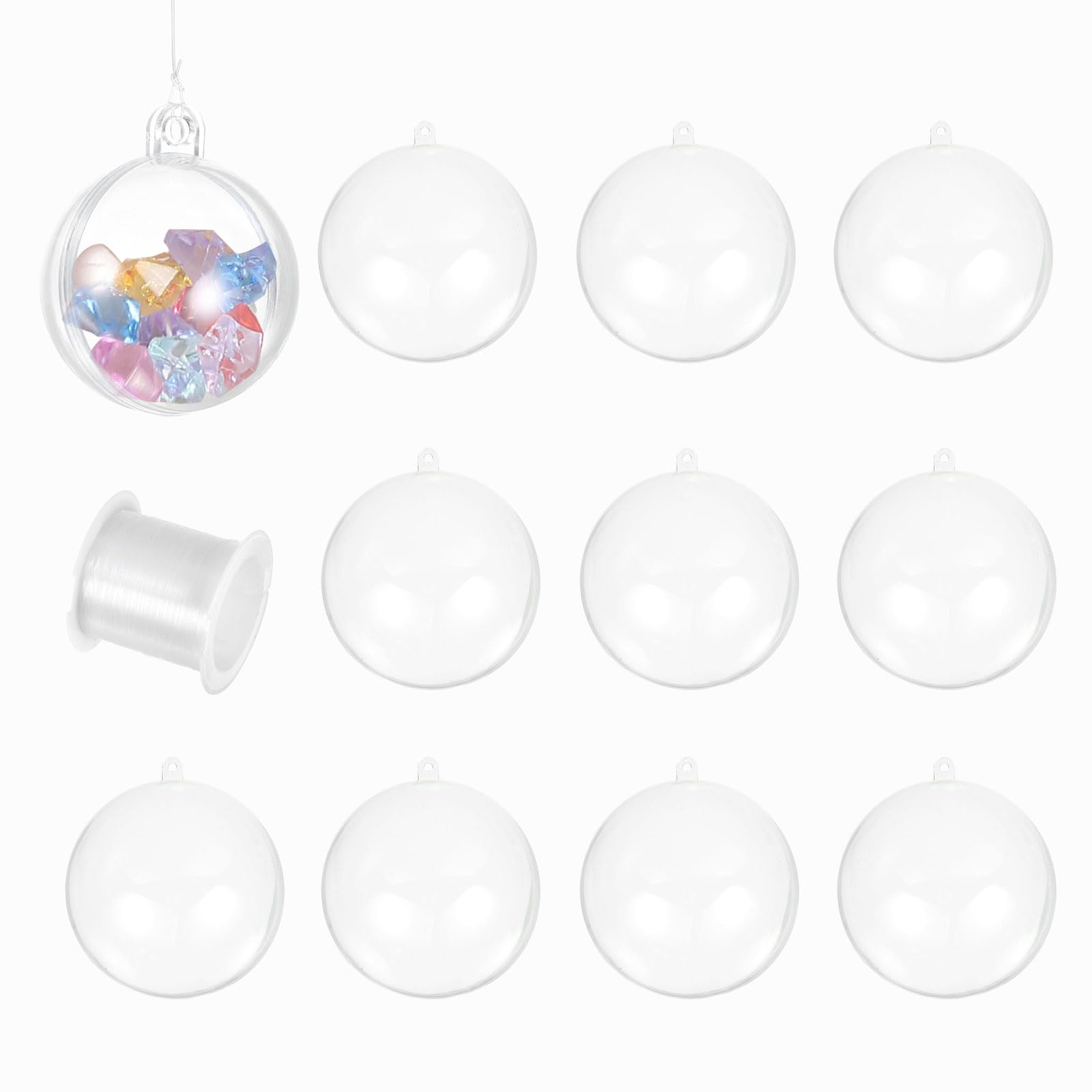 MECCANIXITY Bola de adorno de plástico transparente de 14 cm de diámetro con alambre, 10 piezas de adornos de Navidad acrílicos rellenables para árbol de Navidad, fiesta, boda