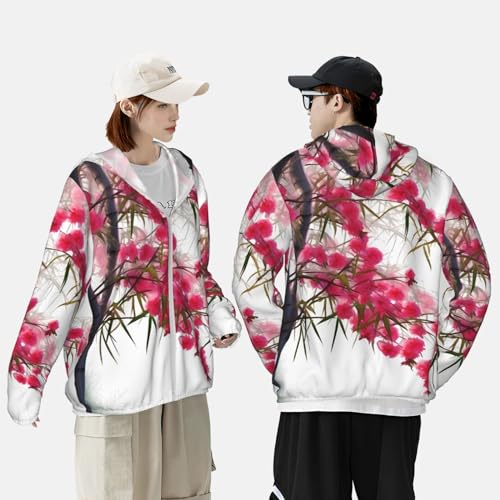 Sun Protection Hoodie for Men Women UPF 50+ Long Sleeve Rash Guard Jacket Cherry Blossoms Tree Lightweight Sun Shirt4