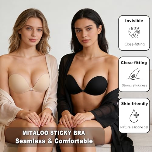Image of MITALOO Seamless Adhesive Bra Sticky Strapless Invisible Push up Bras Silicone Backless Nipple Cover for Women