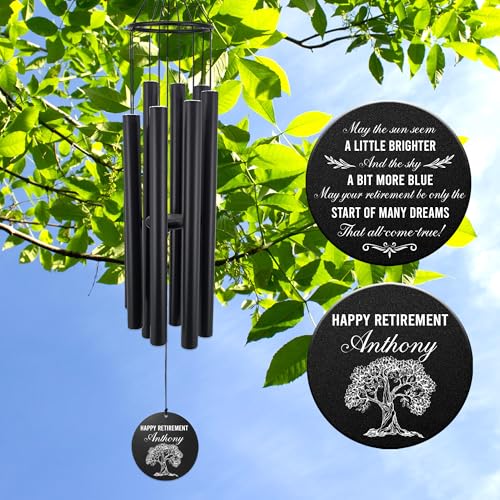 Image of Personalized Retirement Wind Chimes for Outside, 36 inch Happy Retirement Gift for Women, Men, Coworker, Colleague, Boss, Teacher, Nurse, Friend, Going Away Garden Patio Decor
