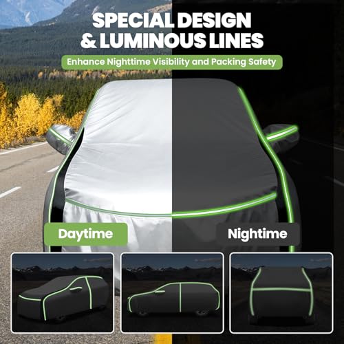 Image of 420D Waterproof | Sunshade Car Cover Fits for Jeep Grand Cherokee 1993-2026, All Weather Car Covers for Grand Cherokee Accessories, with Zipper & Reflective Safety Strips