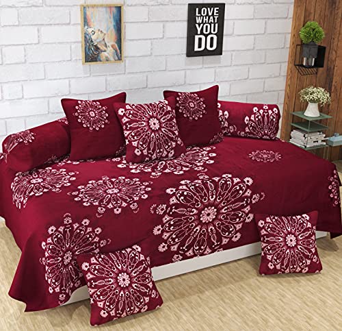 Image of Microfiber Fabric 8Pcs Diwan Blend Set of 60x90 Inch 1 Bedsheet 16x16 Inch 5 Cushion Covers 18x28 Inch 2 Bolster Covers Beige Chains Check