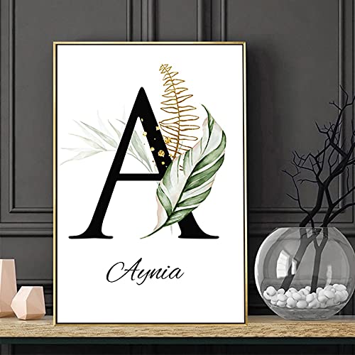 Póster de lienzo nórdico con letra A para decorar el dormitorio infantil con plantas