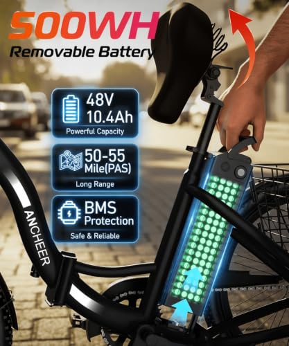 Image of ANCHEER Electric Tricycle for Adults, Peak 600W Folding Electric Trike, 24 inch 499Wh Ebike for Seniors, 15.5MPH Electric Bike, Removable Battery, 3 Wheel, LCD, Rear Differential, Basket
