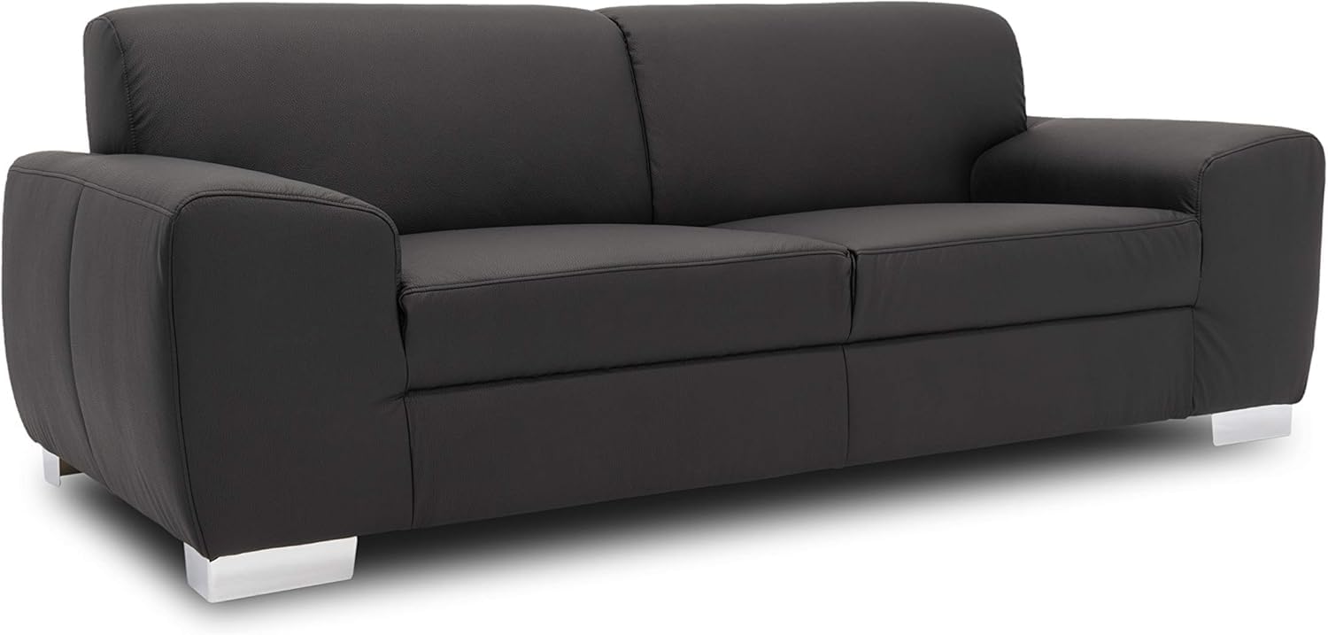 DOMO Collection Ricardo Sofa, 3-Sitzer Couch, Garnitur in Kunstleder, schwarz, 220x89x81 cm