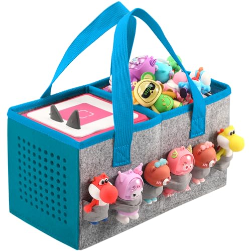 PISOSN Carrying Case for Toniebox Starter Set and Tonies Figurines, Travel Felt Cloth Musical Toy Folding Bag for Toniebox Accessories (Blue)