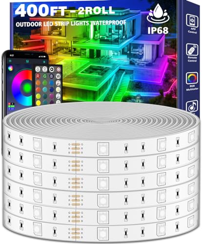 Image of AILBTON 400ft Outdoor LED Strip Lights Waterproof,Balcony Exterior Led Rope Lights for DeckMusic Sync RGB IP68 Outside Led Light Strips Waterproof with App and Remote