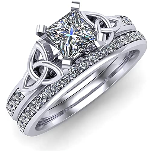 Engagement Ring for Women Bridal Ring Set 1-2/5 ct. tw. Princess Cut Moissanite or Lab Grown Diamond Engagement Ring Set 10K 14k 18K Gold Celtic Wedding Ring Set for Her Anniversary Promise Rings2