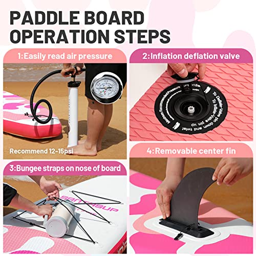 Sup - Tabla de Remo Inflable, Tabla de Remo Inflable con Accesorios de, Cubierta Antideslizante, Remo Ajustable, Mochila de Viaje, Aleta Inferior para Remo de 10 pies 6 Pulgadas, Color Rosa Coral - imagen 4