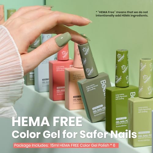 Image of Beetles Summer Gel Polish Set - 6 Colors Hema Free 15ML Full Size Green Nude Pink Gel Polish Kit Soak Off Uv LED Nail Lamp DIY Home Manicure Salon Lakeside Serenity Gift for Women Girls