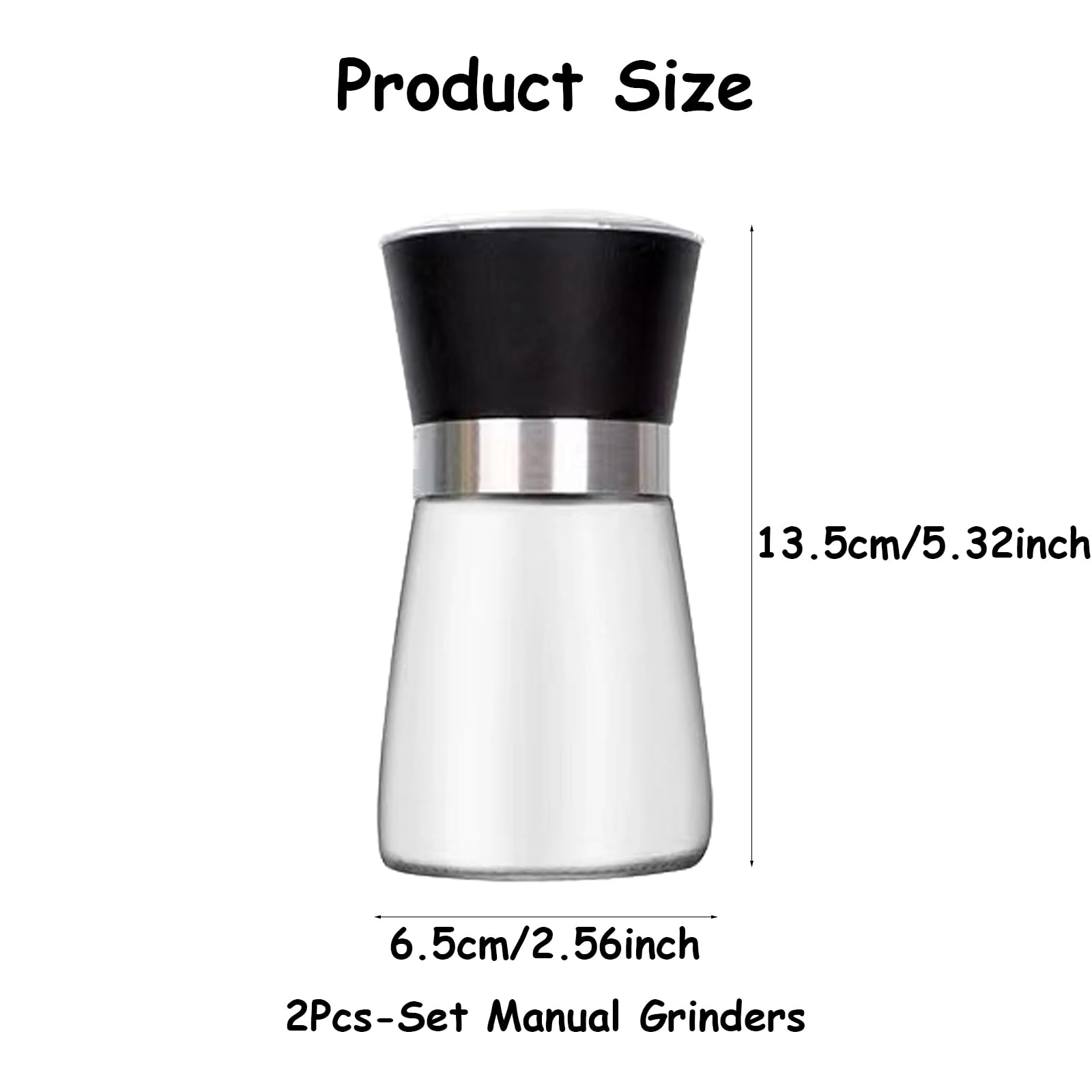 Juego de 2 molinillos de sal y pimienta de acero inoxidable y cristal con muela de cerámica ajustable – Ajustable manualmente para especias recién molidas, accesorios de cocina
