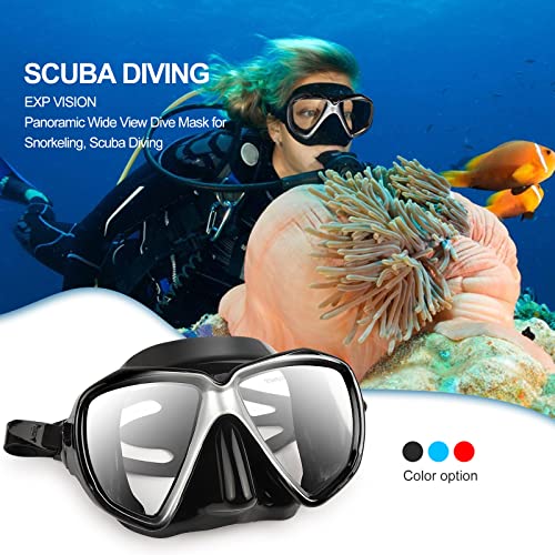 Image of Snorkel Diving Mask Panoramic HD Swim Mask, Anti-Fog Scuba Diving Goggles,Tempered Glass Dive Mask Adult Youth Swim Goggles with Nose Cover for Diving, Snorkeling, Swimming (A-Black)