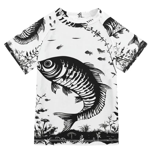 Jucciaco Boys Swing Shirts Fish Sea Black Bass Rashguard Short Sleeve Kids T-Shirts Sun UPF 50+