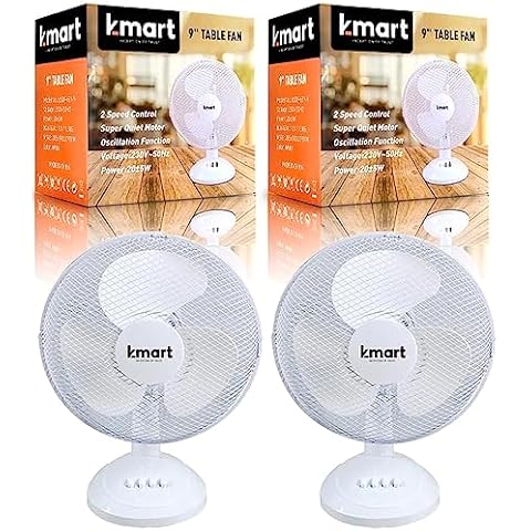 K-MART 2 Pack 9 Inch Desk Fan - White Portable Cooling Fan Super Silent, Dual Speed Control, Oscillating - Perfect for Bedrooms, Office, and Travel - 230V-50Hz Compatible (2) Cover