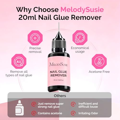 Image of MelodySusie 2Pcs Nail Glue Remover for Press on Acetone Free Nail Polish Remover Multi-Functional Remover for Nails Tips Gentle Glue Remover for Gel x Nails for Home Salon 20ML