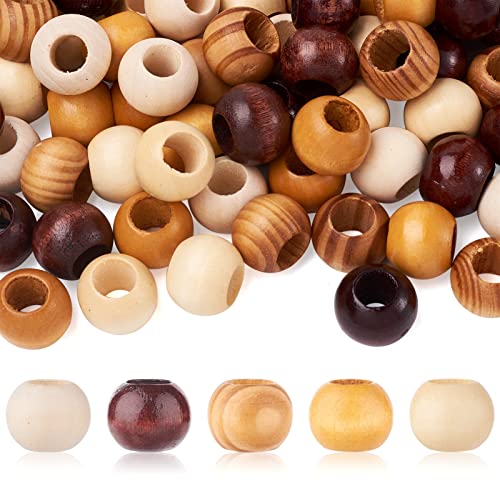 Craftdady 100Pcs Wooden Beads Rondelle Round 19mm 5 Colour Dreadlock Hair Braid Beads Large Hole European Spacer for Macramé Craft Jewellery Making Hole: 9mm
