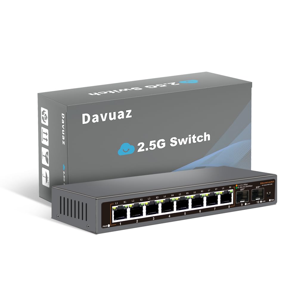 2,5 G Ethernet-Switch K10802WS - 8 x 2,5 G Base-T, 2 x 10G SFP+, 100/1000/2500 Mbps, Plug & Play, metallschwermetallisch