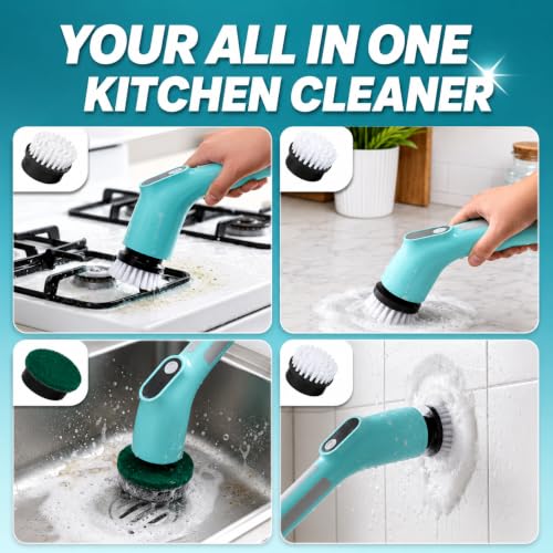 Image of Spotzero By Milton 8-in-1 Electric Spin Scrubber, IPX6 Rated, Water Proof Cordless Cleaning Brush with 8 Replacement Head, Power Scrubber, Dual Speed, Adjustable & Detachable Handle, Household, Car