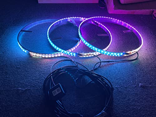 3PCS 15.5'' Dream Chase Flow LED Wheel Lights Rim Lights + 3PCS 4ft LED Strips 6Plugs Synchronize Compatible with Polaris Slingshot Bluetooth & Remote Control with ON/Off Switch