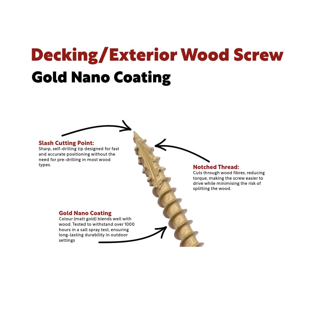 Box of 200 Redhawk Fasteners® Decking/Exterior Wood Screw, Gold, 4.5 x 50mm - Image 3