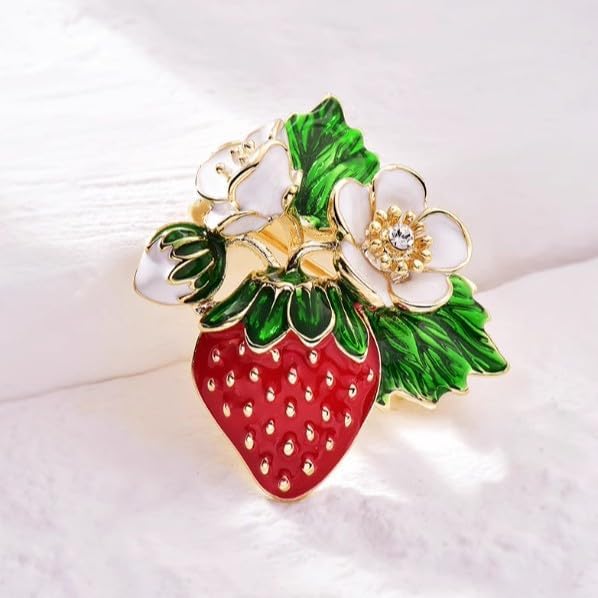 Enamel Fruit Strawberry Brooch Pin for Women Cute Sweet Red Strawberry with White Flower Green Leaf Brooch Weddings Party Accessories - Image 7