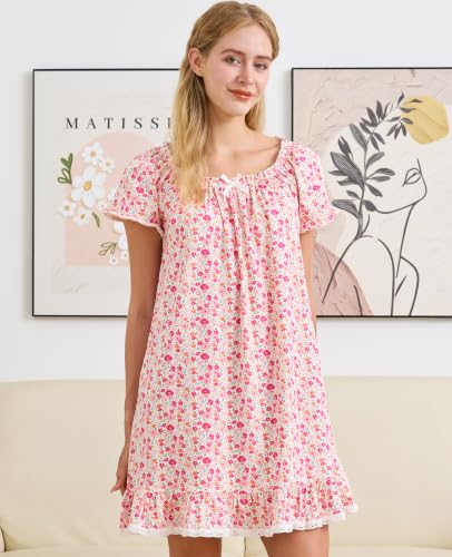Image of Nanxson Women's Cotton Nightgown Short Sleeve Sleepwear Vintage Nightshirt