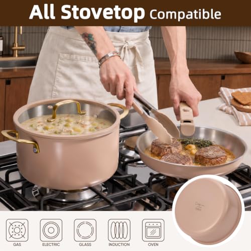Image of CAROTE 21pcs Tri-Ply Stainless Steel Cookware Set with Detachable Handle