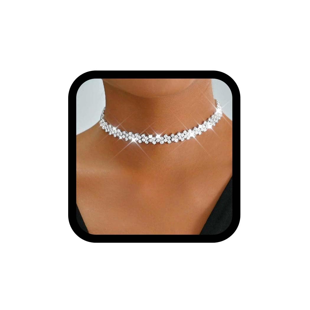 ReakyChoker Necklaces Silver Rhinestone Necklace Sparkly Crystal Necklace Jewelry Accessories for Women