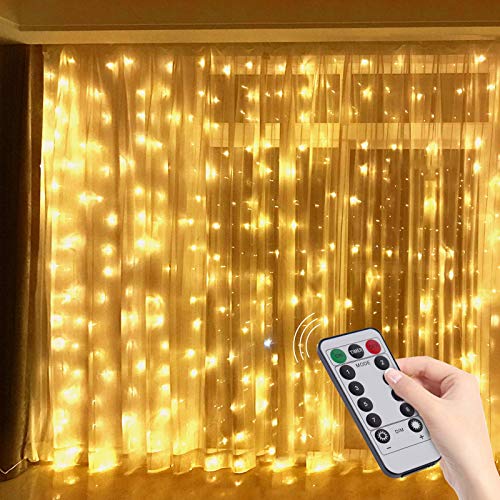 Hatstart 300 LED Twinkle Fairy Curtain Lights with Remote - 8 Lighting...