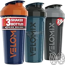 VELOMIX -3 PACK- 28 oz Protein Shaker Bottle for Protein Mixes - 3x Wire Whisk | Leak Proof Shaker Cups for Protein Shakes | Stackable Protein Shaker Bottle Pack | Dishwasher Safe ColorBurst Set