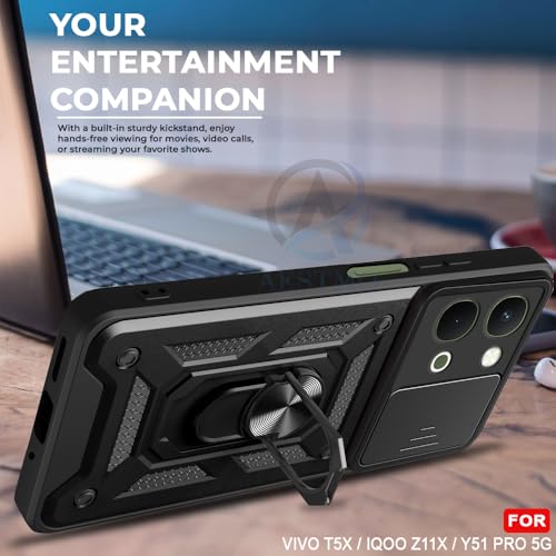 Image of AESTMO Tough Armor iQOO Z11X / Vivo T5X / Vivo Y51 Pro 5G Bumper Back Case Cover | Ring Holder & Sliding Camera Shield Cover | 360 Degree Protection Back Case Cover (Black)