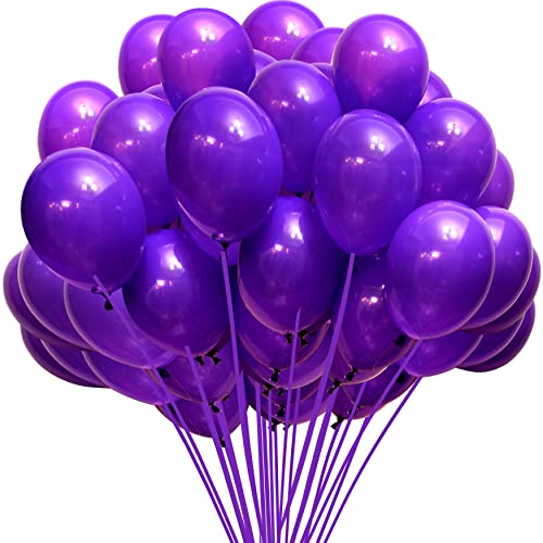 Image of Jonhamwelbor Dark Purple Balloons 12 inch 100 Pack Deep Royal Purple Latex Balloons for Women Birthday Baby Shower Wedding Bachelorette Party Decorations