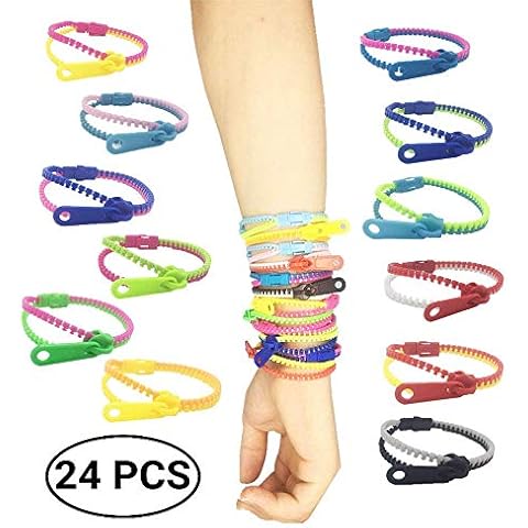 mciskin Friendship Fidget Zipper Bracelets,Sensory Toys Bulk Set Neon Colors,Kit for Birthday,Party Favors for Kids,Goodie Bags,Easter Egg Basket Stuffers(24PCS,Color Random) Cover