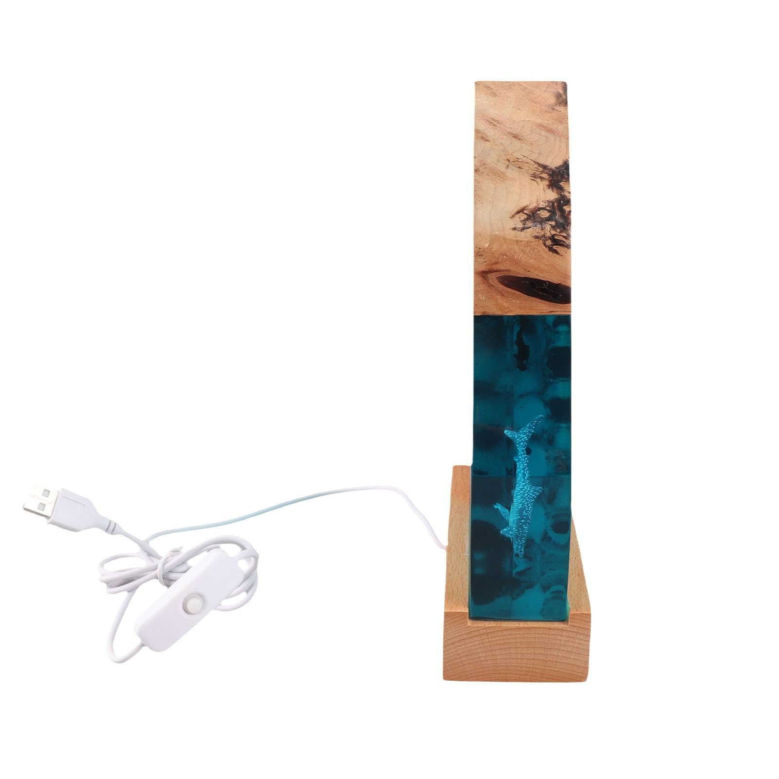 Ornamenti Artistici da Scrivania in Resina Epossidica Luce Notturna Fatta a Mano per gli Amanti Dell'oceano Lampada Decorativa da Sub con Squalo Balena da 23 Cm