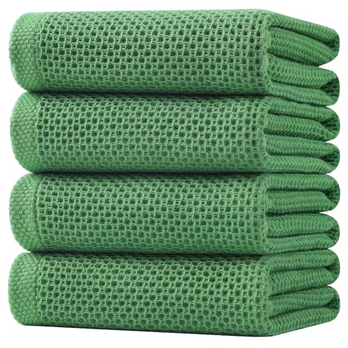 Image of Homaxy 100% Cotton Oversized Waffle Weave Kitchen Dish Towels, Ultra Soft Absorbent Quick Drying Cleaning Towel, 20 x 28 Inches, 4-Pack, Grass Green