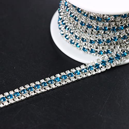 Jerler 3 Rows 2 Yards Rhinestone Trim Close Chain For Crafts Wedding And Clothing Decorations (Acid Blue) #TOP1