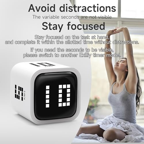 Image of Rotating Productivity Timer 5, 10, 30, 60 Minutes Preset, Desk Cube w /Gravity Sensor for ADHD, Mute Functions, Ideal for Work, Study, Kitchen, Back to School (White)
