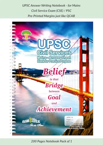 Image of amblitz UPSC Answer Writing Sheet | 200 Pages | Spiral Notebook | A4 Size | Blank with Pre-Printed Margin for Practice | 70 GSM Thick Paper |