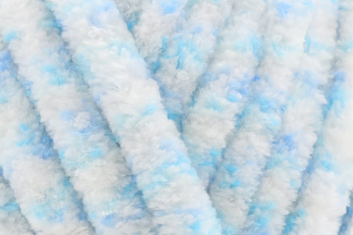 James C Brett Flutterby Huggable Super Chunky Yarn 100% Polyester Chenille Texture for Crochet, Knitting Wool, Baby Toys, Blankets cushions - 250G Ball - Blue Print (UG10) - Single (1 Ball)