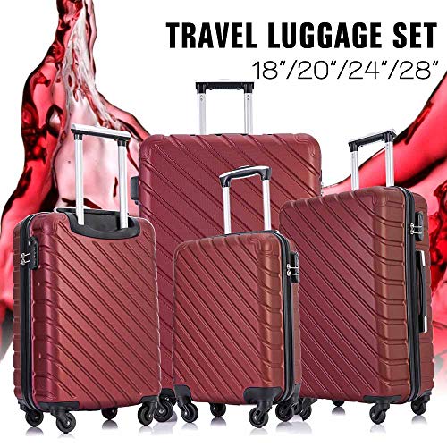 Apelila 4 Piece Hardside Luggage Sets,Lightweight ABS SuitcaseSet of 4, Check in & Carry On Luggage Set with Spinner Wheels Free Luggage Covers & Folding Hangers Included (Wine)