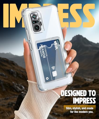Image of WOW IMAGINE Transparent Back Cover Case for Xiaomi Redmi Note 10 Pro | Flexible Built-in Slim Card Pockets Wallet | 360 Camera Protection TPU | Soft Silicone Mobile Cover - Transparent